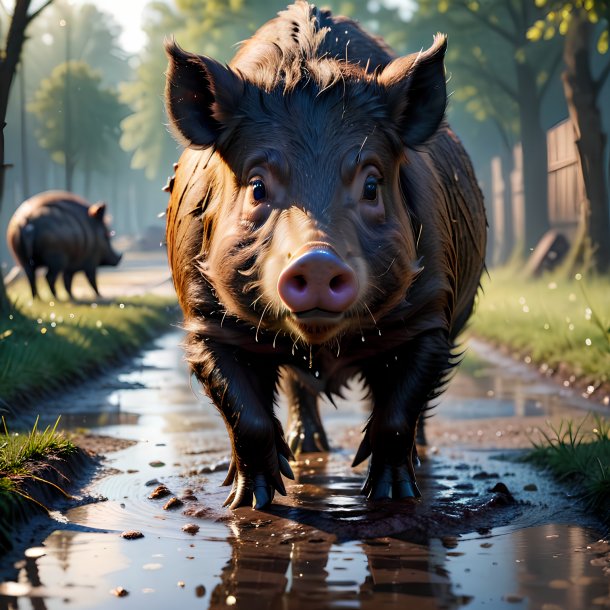 Image of a eating of a boar in the puddle