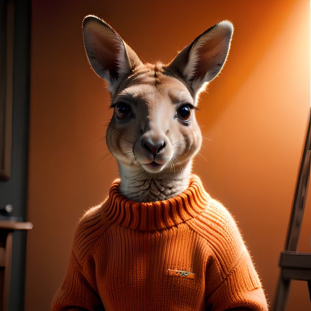 Image of a kangaroo in a orange sweater