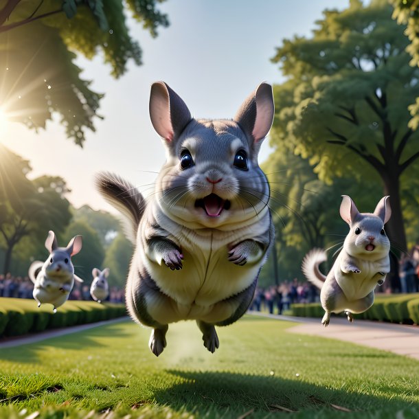 Photo d'un saut d'une chinchillas dans le parc