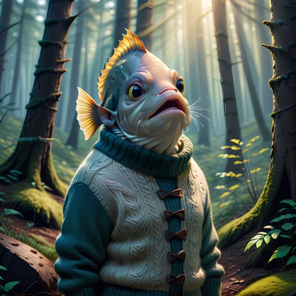 Drawing of a haddock in a sweater in the forest