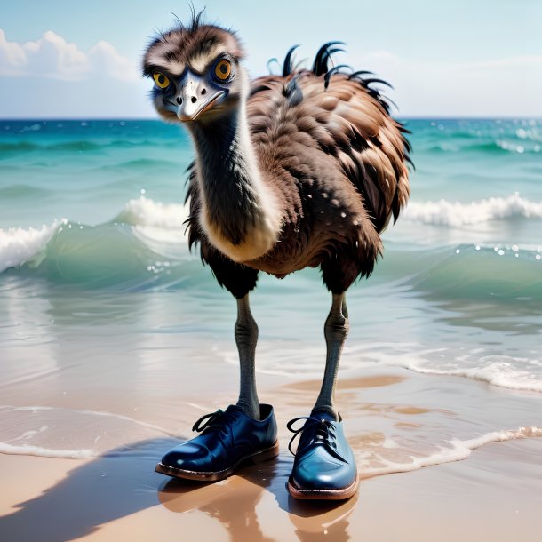 Foto de uma emu em um sapatos no mar