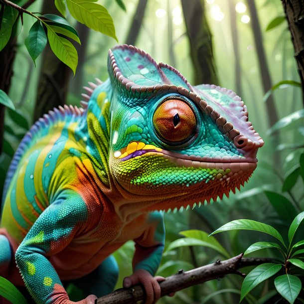 Picture of a angry of a chameleon in the forest