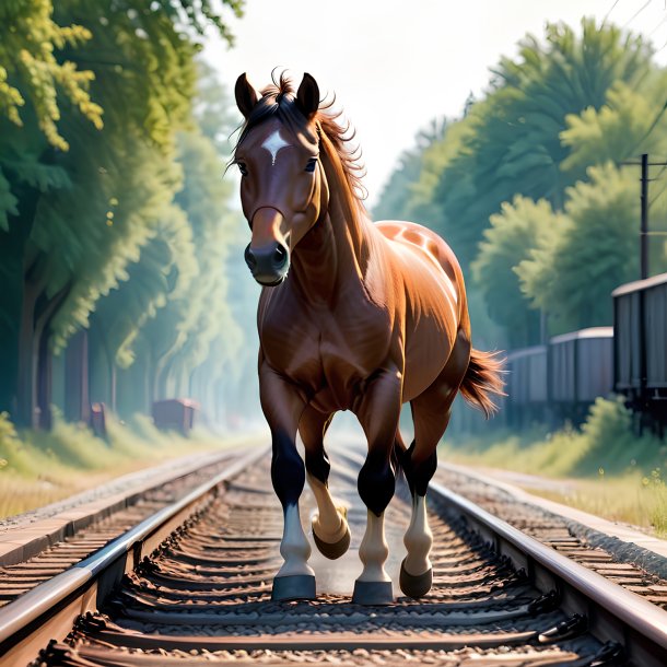 Image of a playing of a horse on the railway tracks