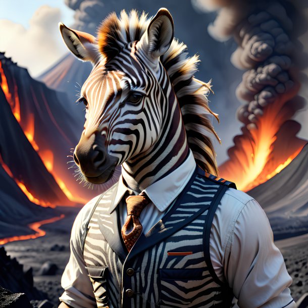 Drawing of a zebra in a vest in the volcano