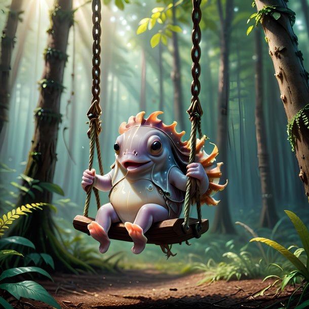 Picture of a swinging on a swing of a cuttlefish in the forest