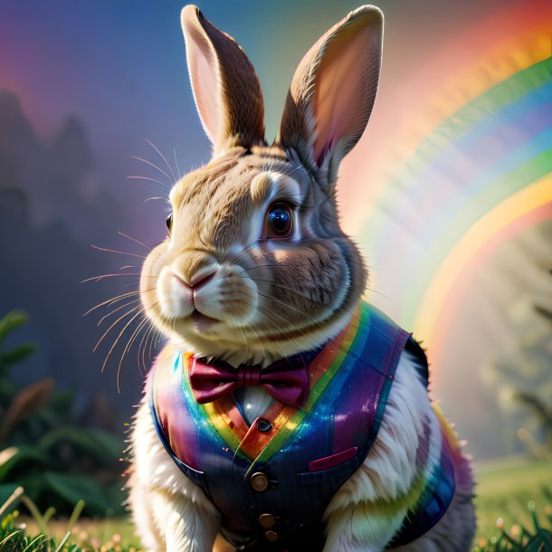 Image d'un lapin dans un gilet sur l'arc-en-ciel