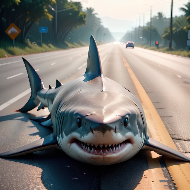 Image of a resting of a shark on the road