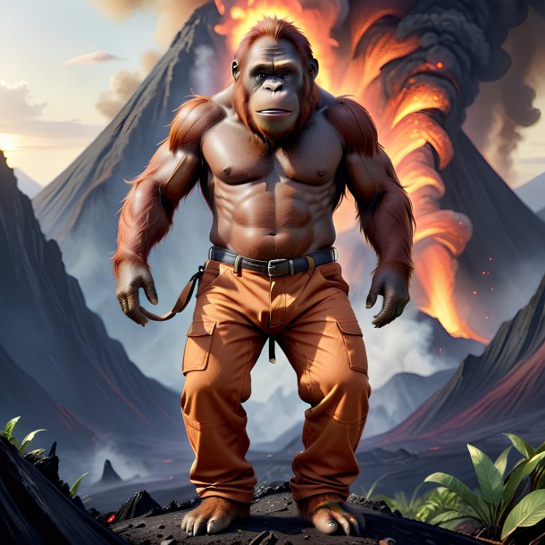 Drawing of a orangutan in a trousers in the volcano