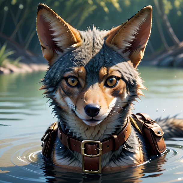 Drawing of a jackal in a belt in the water