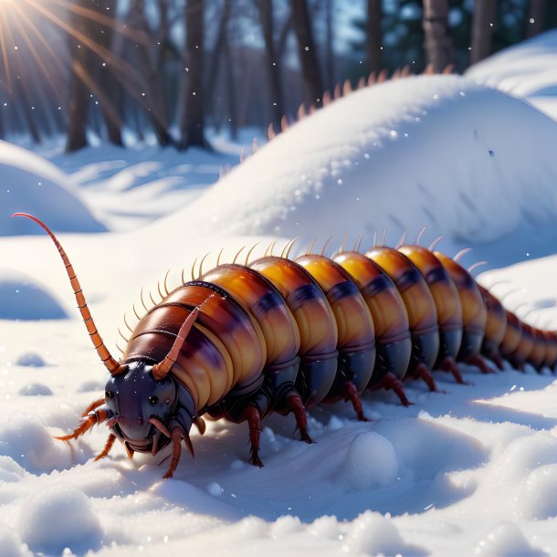 Pic of a sleeping of a centipede in the snow