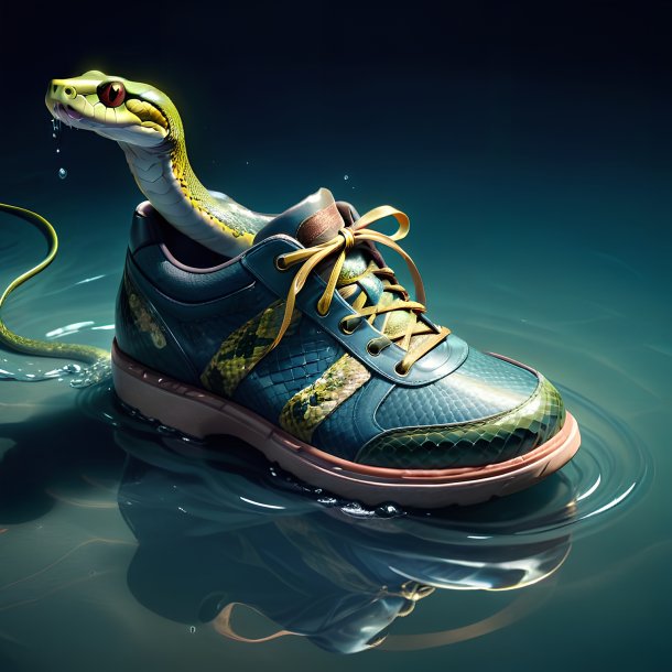 Illustration of a snake in a shoes in the water