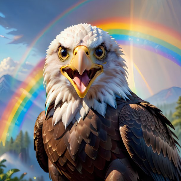 Image of a smiling of a eagle on the rainbow