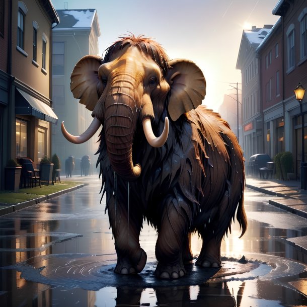 Illustration of a mammoth in a coat in the puddle