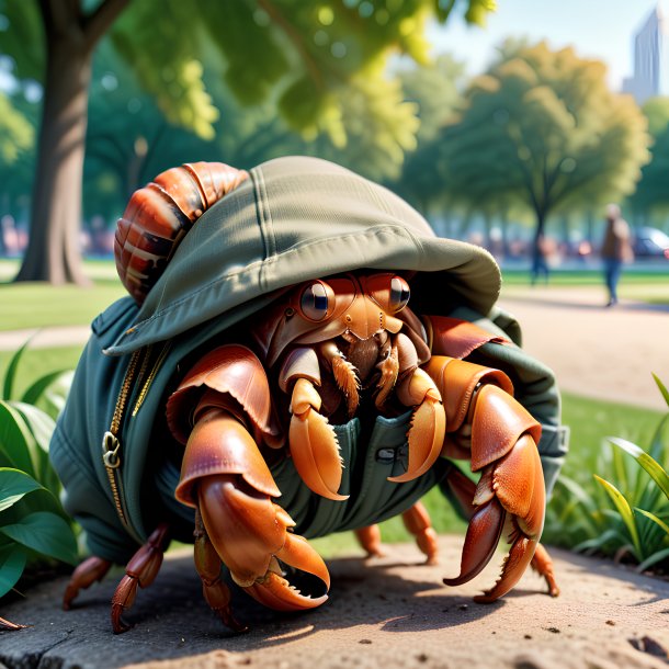 Illustration of a hermit crab in a trousers in the park