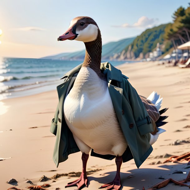 Drawing of a goose in a coat on the beach