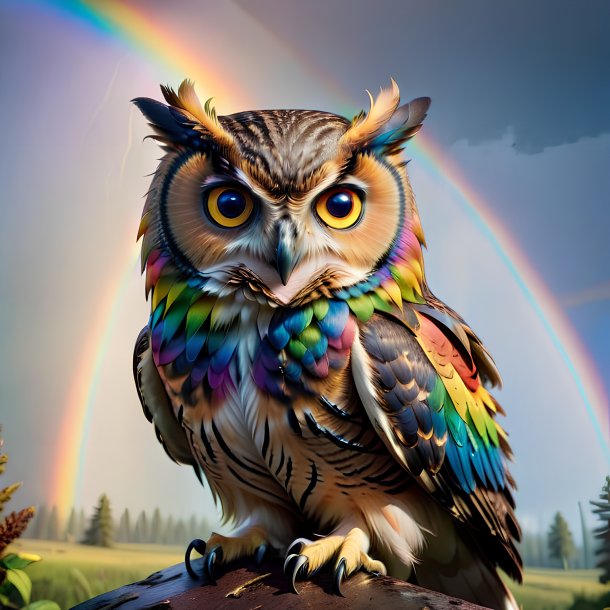 Pic d'une menace d'un hibou sur l'arc-en-ciel