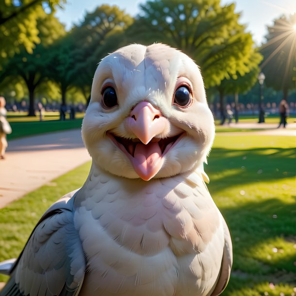 Foto de um sorriso de uma pomba no parque