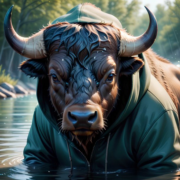 Drawing of a buffalo in a hoodie in the water