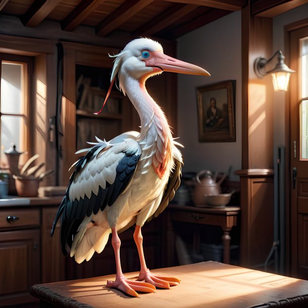 Picture of a stork in a gloves in the house