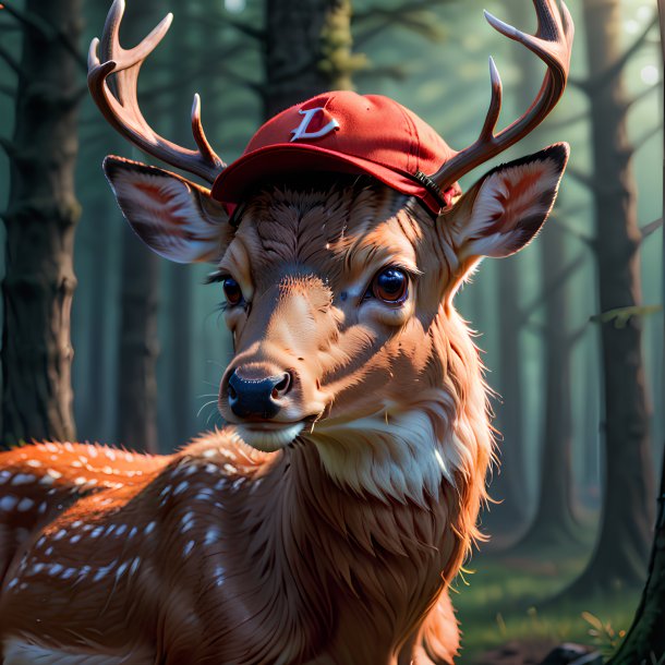 Pic d'un cerf dans une casquette rouge