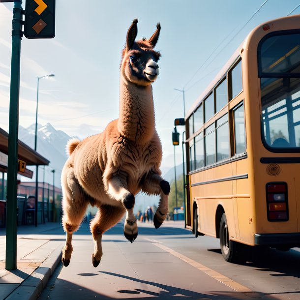 Photo d'un saut d'un lama sur l'arrêt de bus