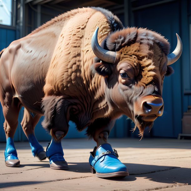 Imagen de un bisonte en zapatos azules