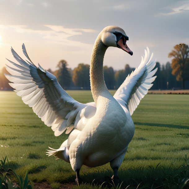 Foto de uma ameaça de um cisne no campo