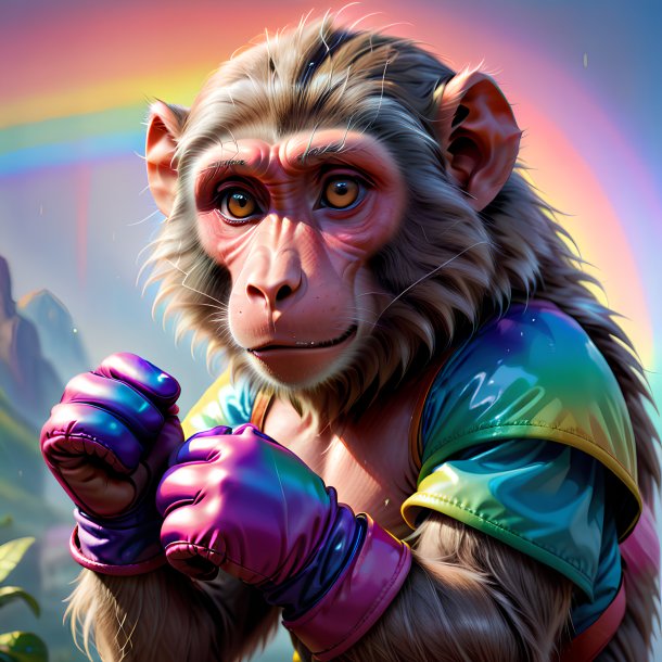 Illustration of a baboon in a gloves on the rainbow