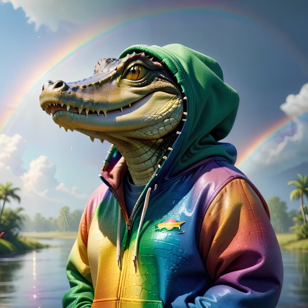 Image of a alligator in a hoodie on the rainbow