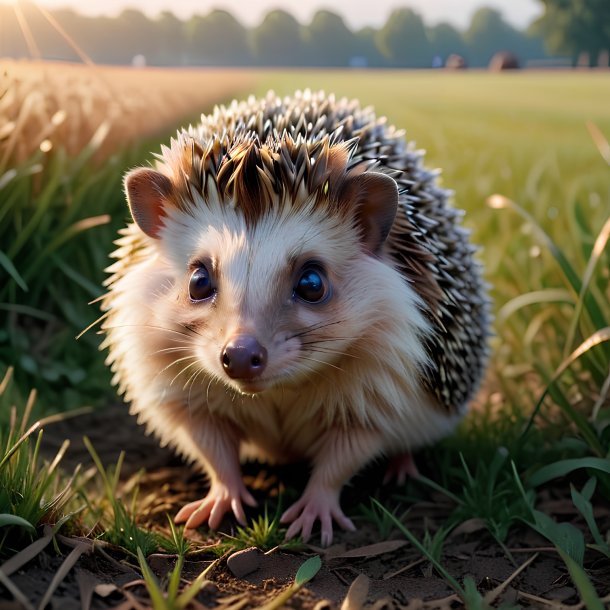 Picture of a waiting of a hedgehog on the field