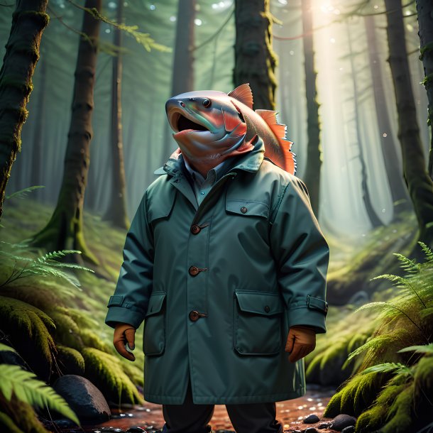 Image of a salmon in a coat in the forest