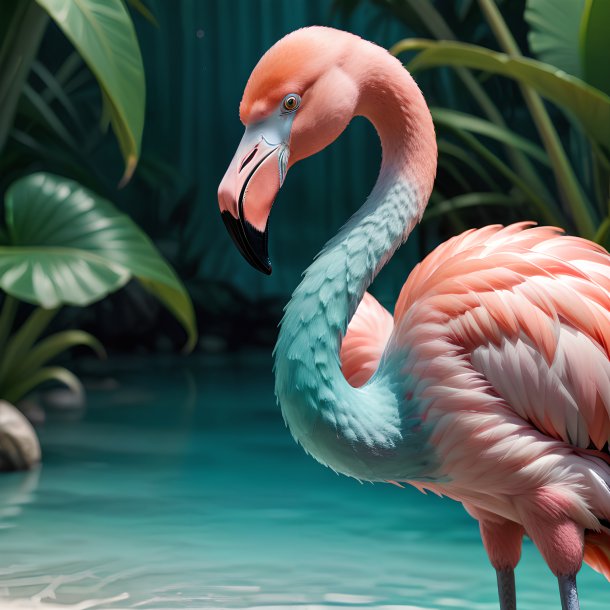 Pic of a aquamarine waiting flamingo