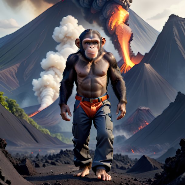 Image of a chimpanzee in a trousers in the volcano