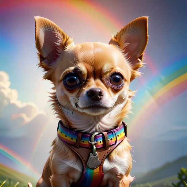 Illustration of a chihuahua in a belt on the rainbow