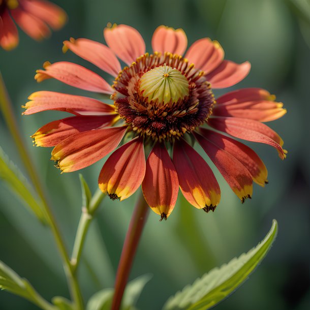 Photography of a red helenium, smooth