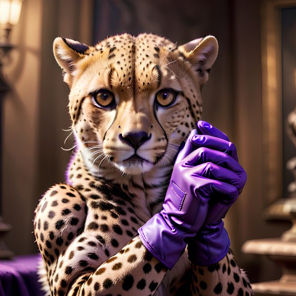 Image of a cheetah in a purple gloves