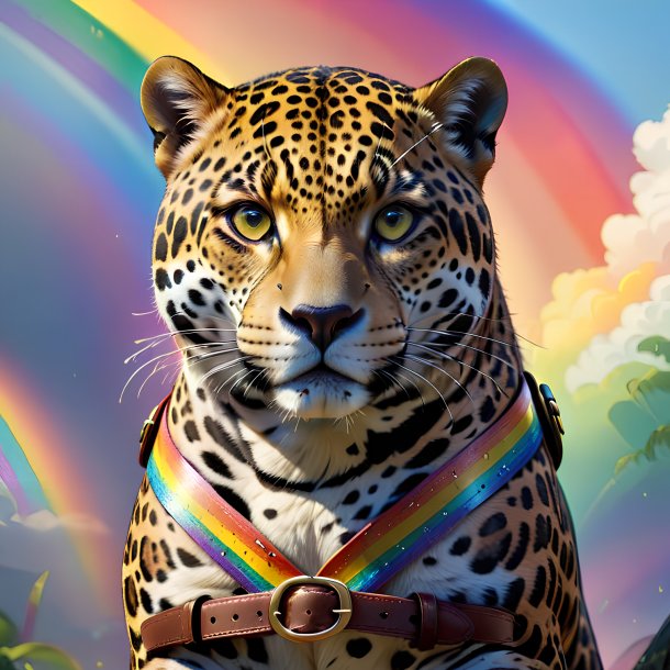 Drawing of a jaguar in a belt on the rainbow