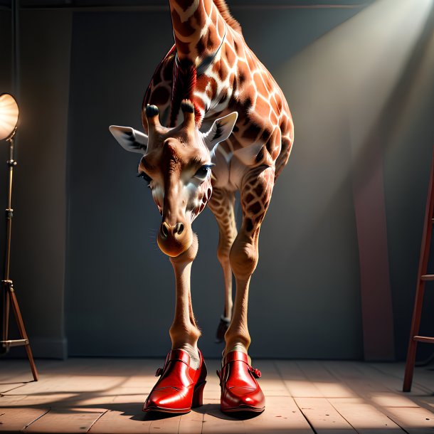 Photo of a giraffe in a red shoes