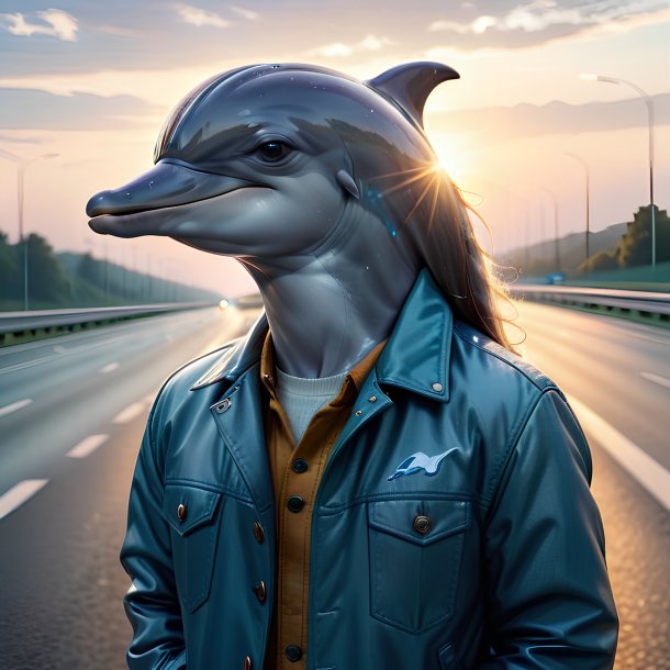 Photo of a dolphin in a jacket on the highway