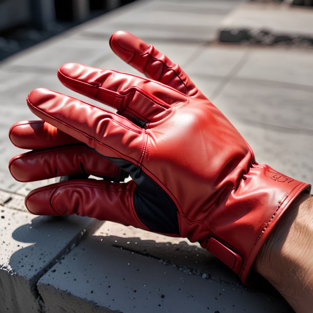 Photographie d'un gants rouge de béton