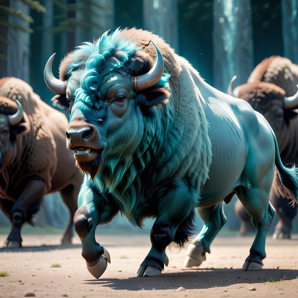 Image of a aquamarine dancing bison