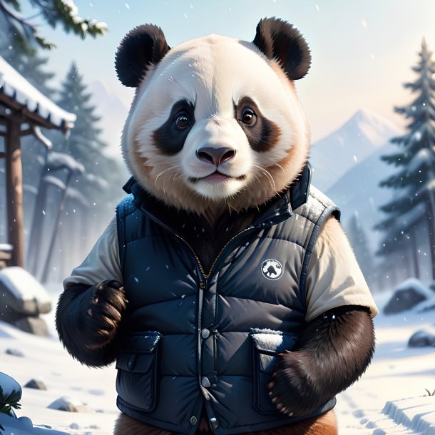 Drawing of a giant panda in a vest in the snow