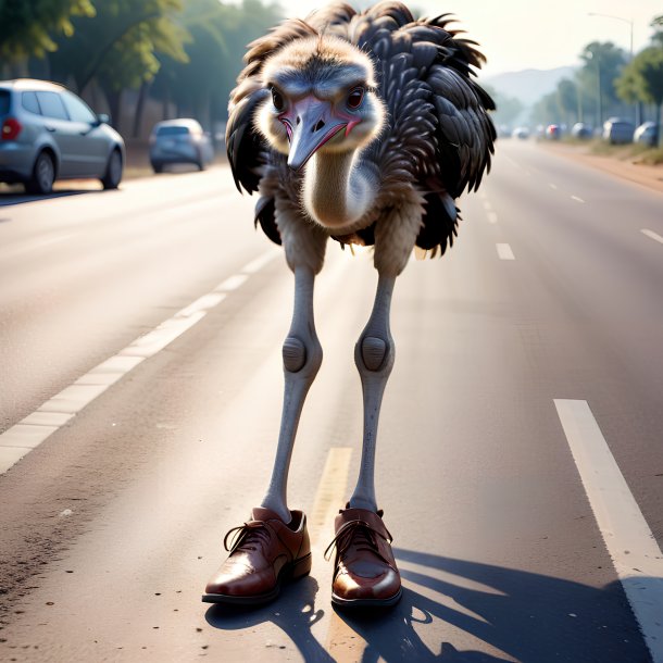 Picture of a ostrich in a shoes on the road