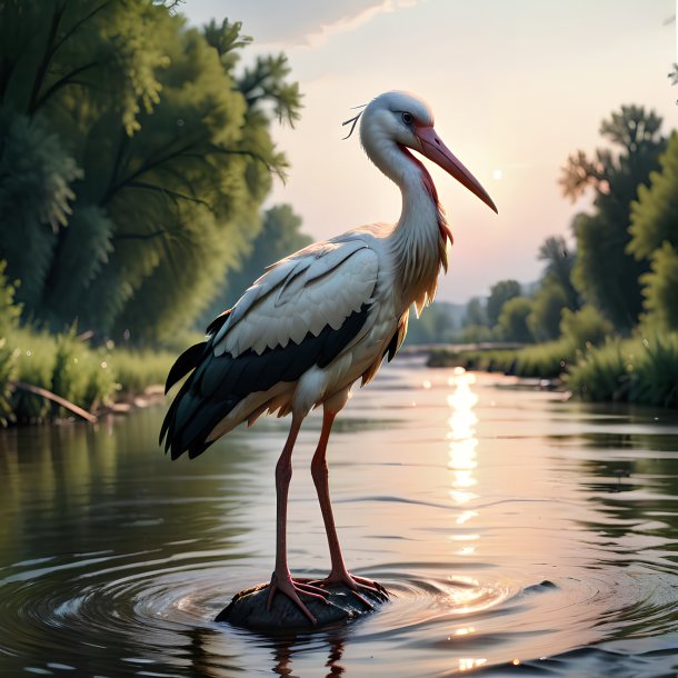 Photo of a stork in a belt in the river