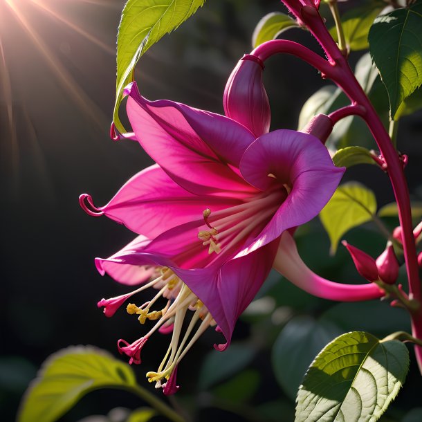 Retrato de um fuchsia de folhas de cinzas trompete-flor