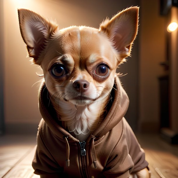 Pic of a chihuahua in a brown hoodie