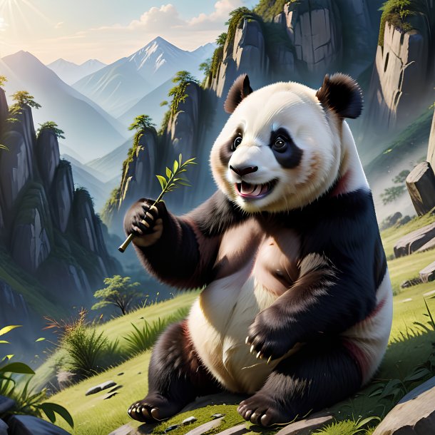 Image of a playing of a giant panda in the mountains