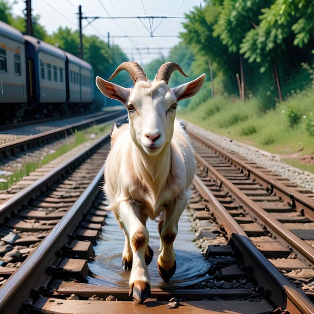 Imagem de um mergulho de uma cabra nos trilhos ferroviários