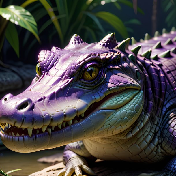 Foto de um crocodilo roxo à espera