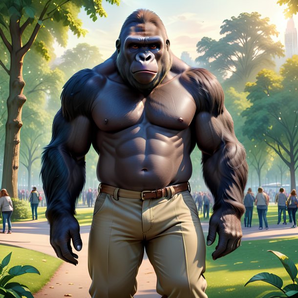 Drawing of a gorilla in a trousers in the park